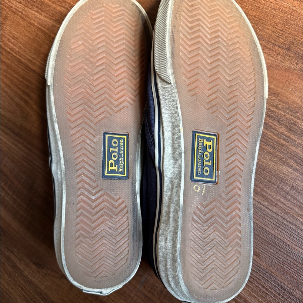 Ralph Lauren Navy and White Canvas Slip-On Sneakers - Picture 5 of 6